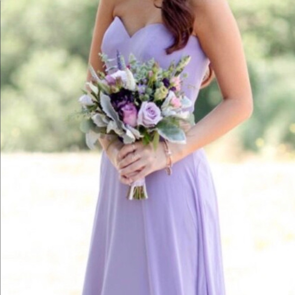 Lavender floor length strapless dress